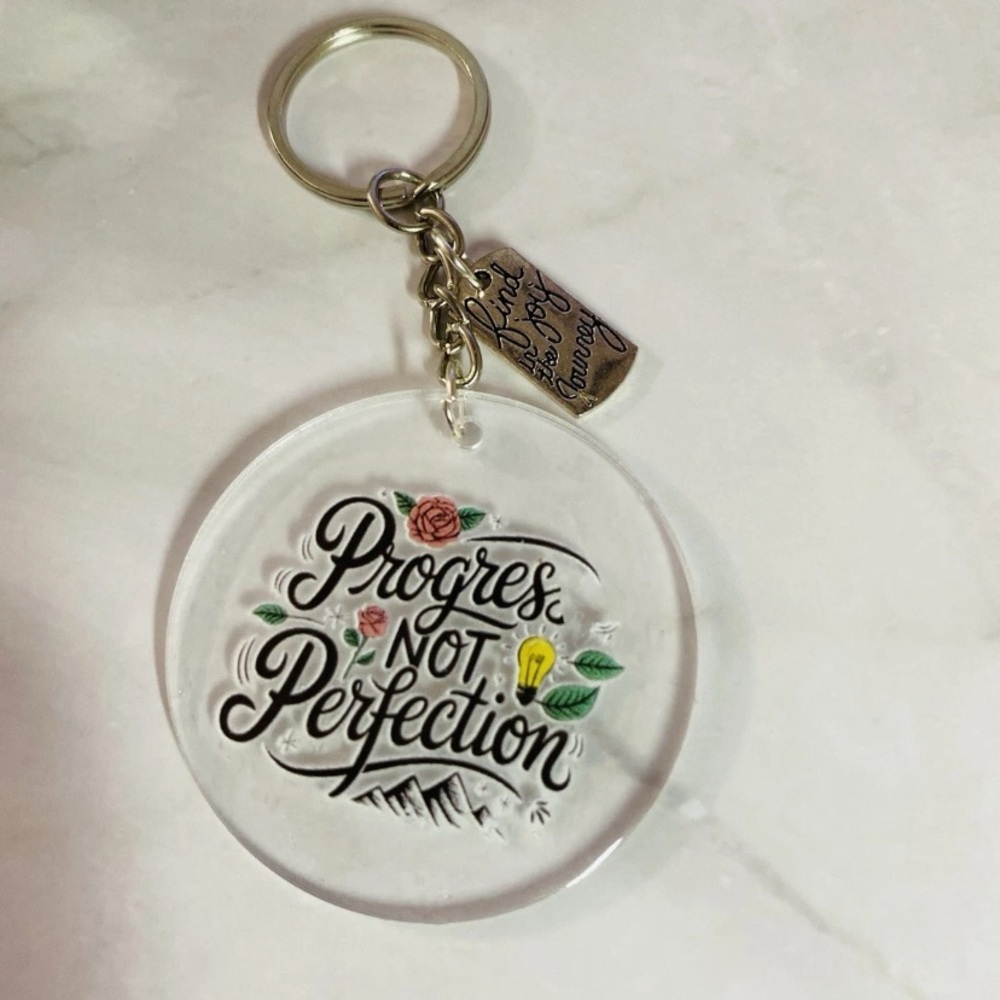 Inspirational Keychain with Floral Design